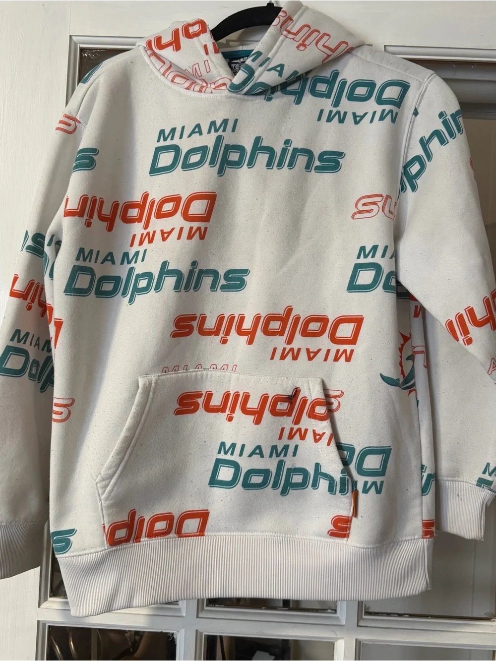 Kids Miami Dolphins Logo Hoodie - White with Aqua & Orange